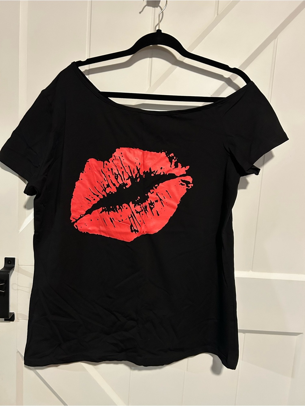 Magic MK Black Off The Shoulder Shirt with Red Lips